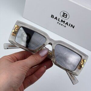 Balmain IMPERIAL BPS-145C-53 Men BRAND NEW Sunglasses Grey Crystal Rectangle